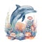 Dolphin Under the Sea Graceful Depths: Watercolor An Enchanting Dive into Underwater Serenity