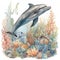 Dolphin Under the Sea Graceful Depths: Watercolor An Enchanting Dive into Underwater Serenity
