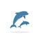 Dolphin vector illustration, flat style two jumping happy dolphins