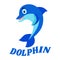Dolphin vector logo design. Blue isolated icon on a white background. Dolphinarium, swimming pool or aquapark logotype. Illustrati