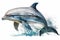 Dolphin watercolor, Beautiful Animal in Wildlife. Isolate on white background