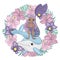 DOLPHIN WREATH Floral Mermaid Animal Vector Illustration Set