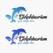 Dolphinarium oceanarium logo. Aqua, marine park with jumping dolphin element. Underwater zoo sign