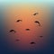 Dolphins over the water at sunset, seascape. Minimalistic scenery. Vector
