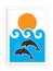 Dolphins silhouettes in under the sea on sunset, illustration, vector, minimalist paint, sea world, underwater