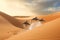 dolphins splashing across the sand dunes, ai generative