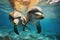Dolphins swimming in the ocean. 3d rendering. Underwater world, dolphins swimming in the water, AI Generated