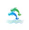 Dolphins water jumping logo icon vector