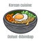 Dolsot-Bibimbap. Typical ingredients in Bibimbap are rice, sauteed vegetables, a fried egg, red chili paste and soybean paste.