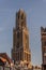 Dom cathedral tower Utrecht up in the air high with blue sky and clouds