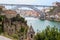 Dom Luis Bridge and Porto Oporto downtown viewed from romantic church ruins
