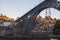 Dom Luis I bridge and Douro river during sunrise, Porto