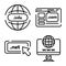 Domain icons set, outline style