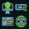 Domain icons set vector neon