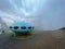 Dombay, Russia - June 09, 2022: hotel is in the form of a flying saucer on the mountain, flying saucer in the mountains, UFO in