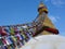 The dome of the Boudhanath Stupa with prayer flags, Kathmandu, Nepal