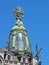 Dome of the building of House of Books against the background of the sky. St. Petersburg