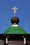 The dome with cross of Russian Orthodox Christian Gate Church in Ganina Yama.