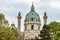 Dome of Karlskirche baroque church in Karlsplatz square in Vienna, Austria