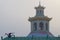 Dome of the pagoda of the misty November day. A fragment of the complex Chinese village at. Tsarskoe Selo