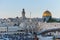 The Dome of the Rock, or called Qubbat al-Sakhra,  and Bab al Silsila Minaret under sunset,  an Islamic shrine located on the