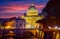 Dome Saint Peters Basilica Vatican City. View at Old bridge evening sunset