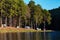 Dome tents near lake and pine trees in camping site at Pang Ung