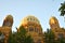 The dome and two small towers of New Synagogue in the downtown of Berlin in the evening sun