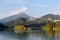 Domegio di Cadore, Italy Beautiful lake in the mountains at sunrise