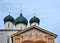 Domes above main gate of  Church of Elijah the Prophet is outstanding architectural monument of Yaroslavl school of architecture o