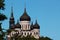 Domes of Alexander Nevsky Orthodox Cathedral and spire of St. Mary Church in the Old Town of Tallinn, Estonia