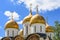 Domes of Cathedral of Dormition Uspensky Sobor or Assumption Cathedral in Moscow Kremlin, Russia