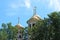 Domes of Christian church of the Ascension in Zvenigorod, Russia