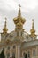 Domes of the Church housing the Grand Palace at Peterhof Palace St Petersburg Russia.