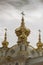 Domes of the Church housing the Grand Palace at Peterhof Palace St Petersburg Russia.