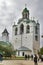 The Domes of the Church of the Resurrection of Christ and Assumption Cathedral. Rostov, Yaroslavl oblast, Russia. Golden Ring of