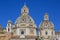 Domes of the churches Santa Maria di Loreto and Church of the Most Holy Name of Mary at the Trajan Forum, Rome, Italy