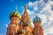 Domes of the famous Head of St. Basil`s Cathedral on Red square,