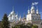 Domes of the Kremlin cathedrals of Rostov the Great on a Sunny spring day. Golden ring,