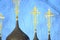 Domes of Orthodox church with golden crosses