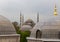 Domes of Saint Sophie Cathedral and Blue Mosque, from Saint Sophie, Istanbul, Turkey.