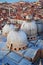 The Domes of St Mark`s Basilica City View from St Marks Belltower, Venice Italy