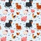 Domestic Animals Collection Farming Seamless Pattern