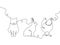 Domestic animals one line set. Continuous line drawing of cat, rabbit, hare, chicken.