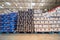 Domestic beers on display in stack of large cardboard boxes at Costco Wholesale