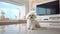 Domestic bliss with a Bichon Frise: Cozy apartment living.