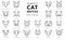 Domestic cat breeds and hybrids linear portraits collection isolated on white. Simple line cat`s head style set