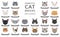 Domestic cat breeds and hybrids portraits collection isolated on white. Flat color cat`s head style set