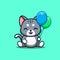 Domestic Cat Sitting Hold Balloon Cute Creative Kawaii
