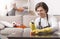 Domestic Cleaning. Smiling Man Wiping Dust From Table At Home